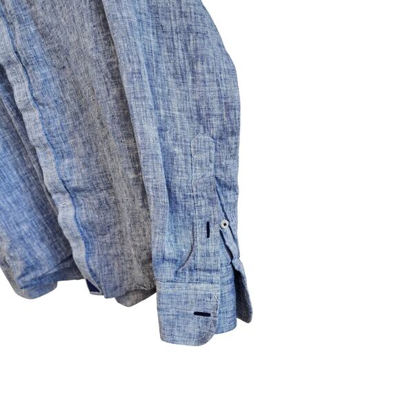 Untuckit 100% Linen Long Sleeve Button Down Shirt Chambray Blue Size Large - Picture 5 of 8